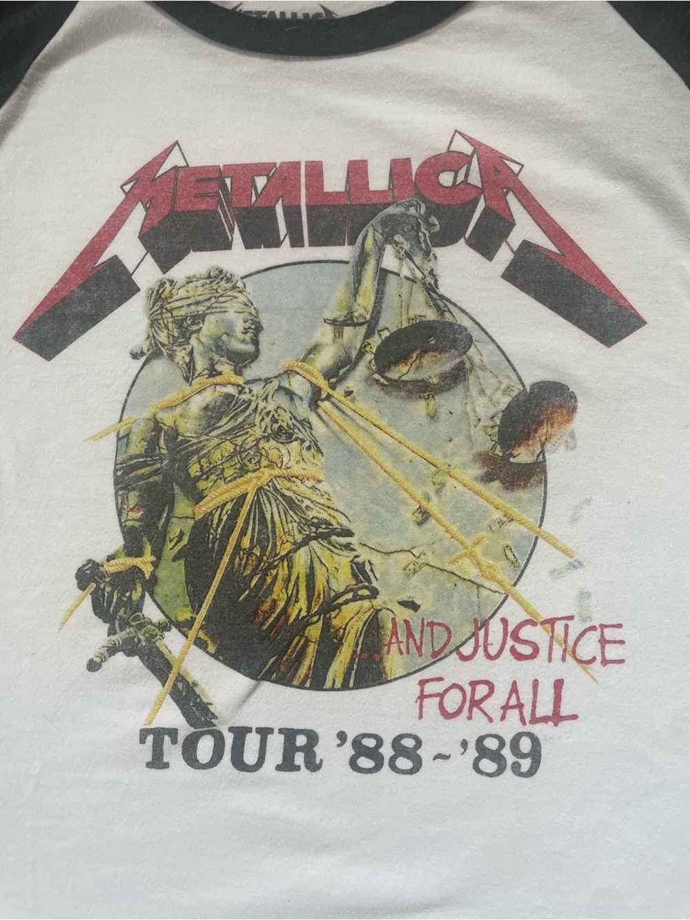 Metallica 'And Justice For All' Tour Raglan Tee in White and Black